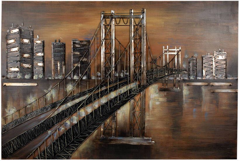 Clayre & Eef 3D Schilderijen metaal 120x80 cm Goudkleurig Bruin Ijzer Stad Muurdecoratie Goudkleurig Muurdecoratie
