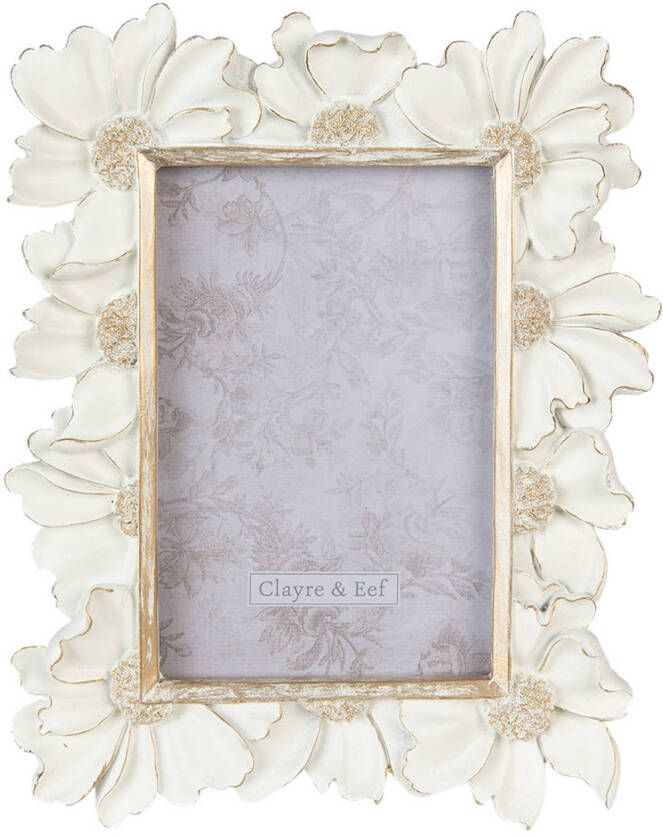 Clayre & Eef Fotolijst 10*15 cm Wit Kunststof Fotokader Wissellijst Foto Frame Wit Fotokader Wissellijst