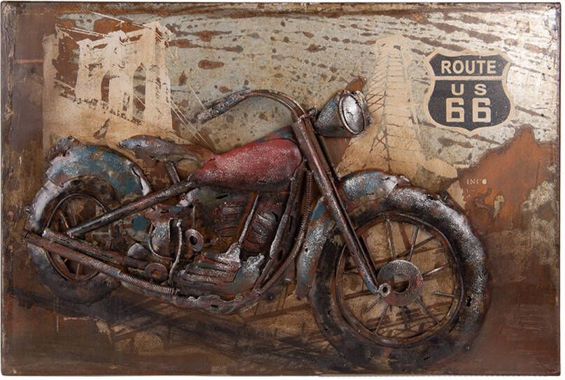 Clayre & Eef Schilderij 60x4x40 cm Bruin Ijzer Rechthoek Motor Muurdecoratie Bruin Muurdecoratie