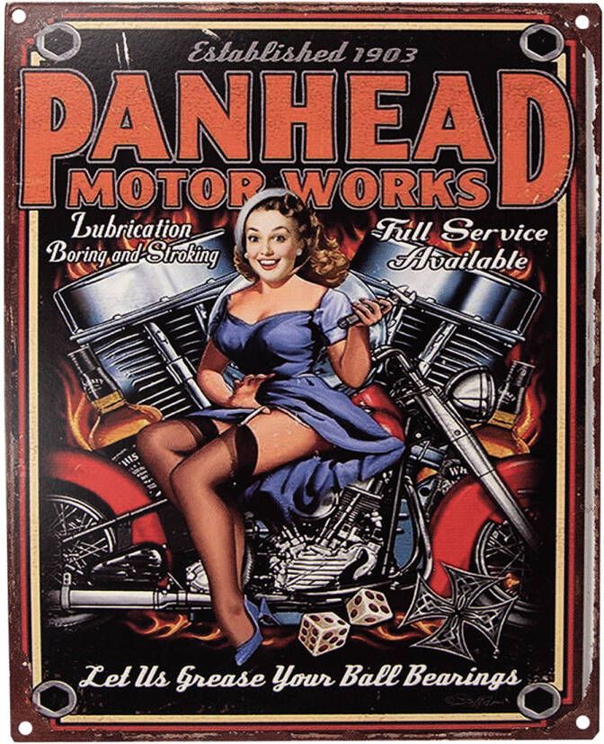 Clayre & Eef Tekstbord 20x25 cm Zwart Ijzer Vrouw op motor Panhead Wandbord Zwart Wandbord
