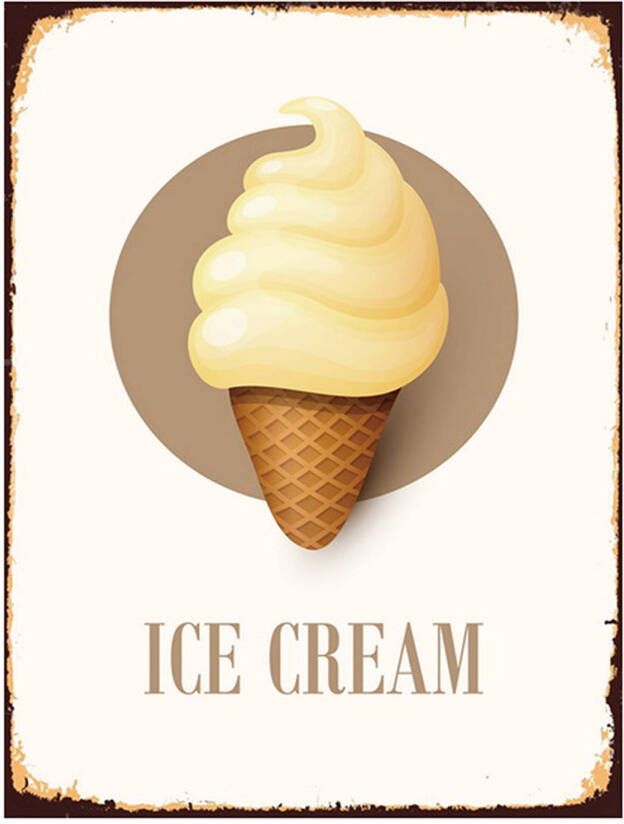 Clayre & Eef Tekstbord 25x33 cm Wit Ijzer Rechthoek Ijshoorn Ice cream Wandbord Wit Wandbord