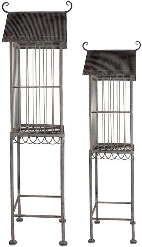 Clayre & Eef Vogelkooi Decoratie Set van 2 Grijs Metaal Vogelkooi voor Binnen Grijs Vogelkooi voor Binnen