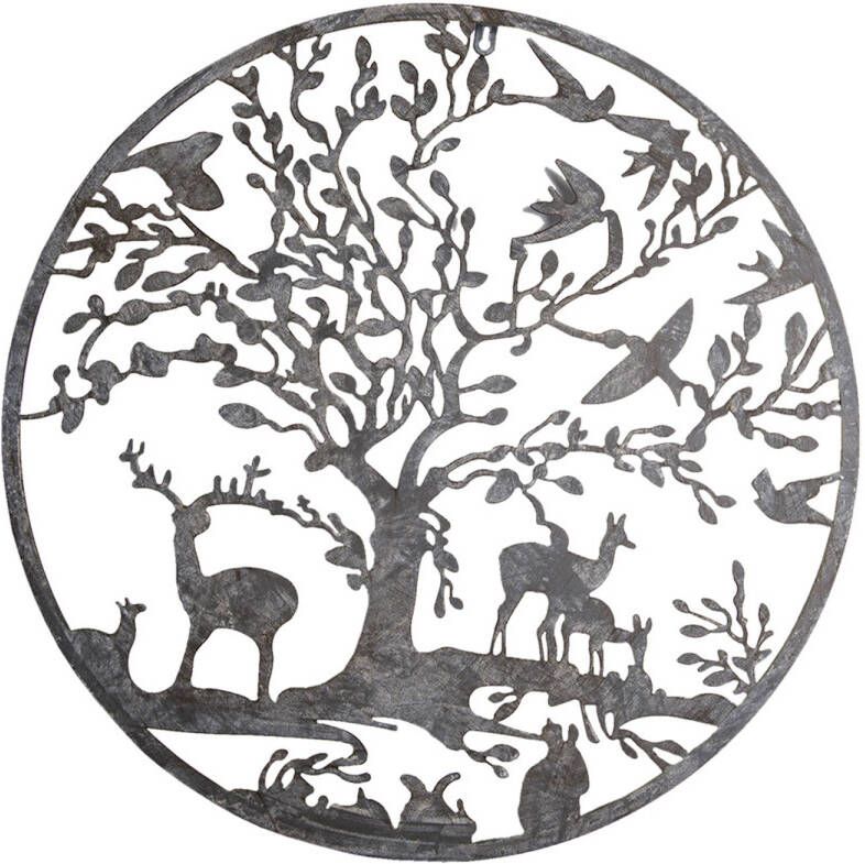 Clayre & Eef Wanddecoratie Boom Ø 60x2 cm Bruin Ijzer Rond Muurdecoratie Bruin Muurdecoratie