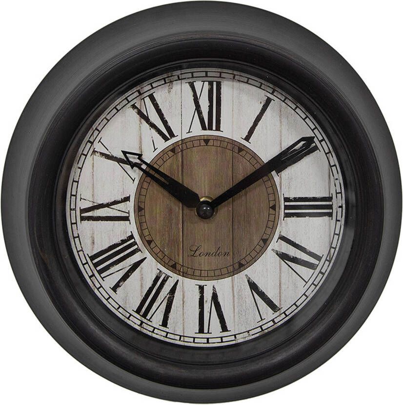 Clayre & Eef Wandklok Ø 23x5 cm Bruin Beige Kunststof Glas London Muurklok Bruin Muurklok