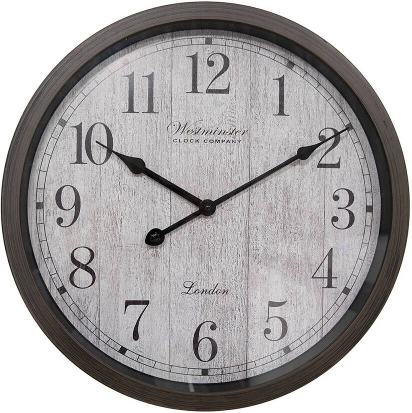 Clayre & Eef Wandklok Ø 40x4 cm Bruin Grijs Kunststof Glas Westminster Clock Company London Muurklok Bruin Muurklok