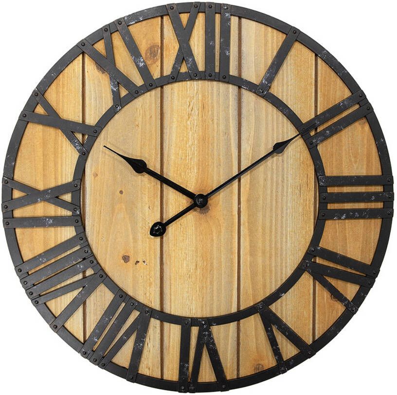 Clayre & Eef Wandklok Ø 46x5 cm Bruin Houtproduct Muurklok Bruin Muurklok