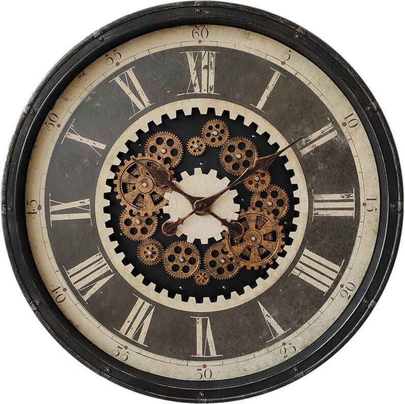 Clayre & Eef Wandklok Ø 76 cm Zwart Beige Kunststof Rond Muurklok Hangklok Keukenklok Zwart Muurklok Hangklok
