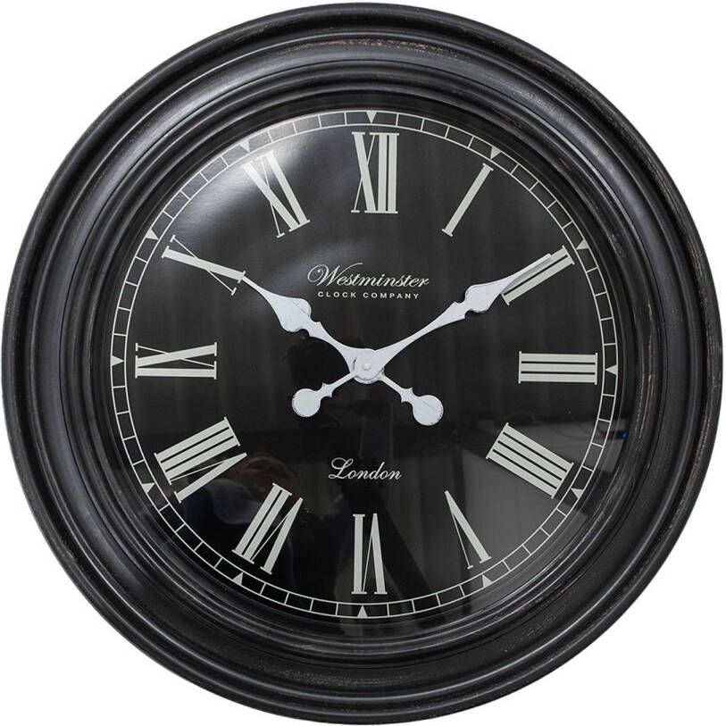 Clayre & Eef Wandklok Ø 76x6 cm Zwart Wit Kunststof Glas Westminster Clock Company London Muurklok Zwart Muurklok