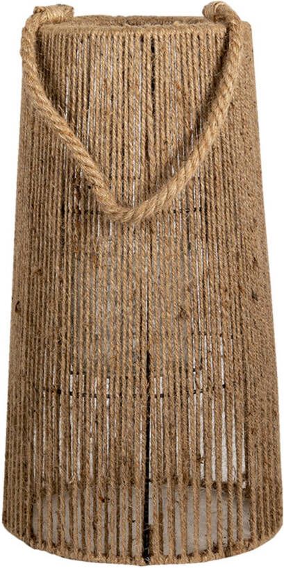 Clayre & Eef Windlicht Ø 22*40 Cm Bruin Jute Rond Kaarsenhouder Sfeerverlichting Bruin Kaarsenhouder Sfeerverlichting