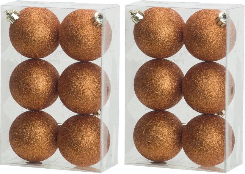 Cosy & Trendy 12x stuks kunststof glitter kerstballen oranje 6 cm Kerstbal