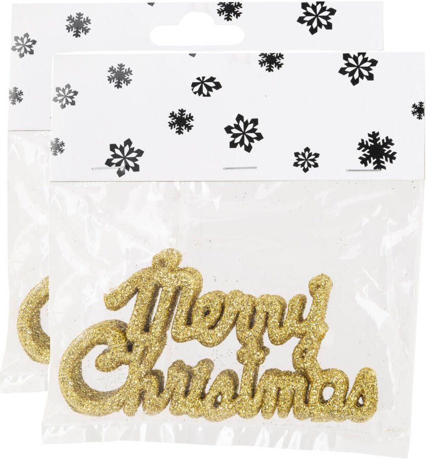 Cosy & Trendy 12x stuks Merry Christmas kersthangers goud van kunststof 10 cm Kersthangers