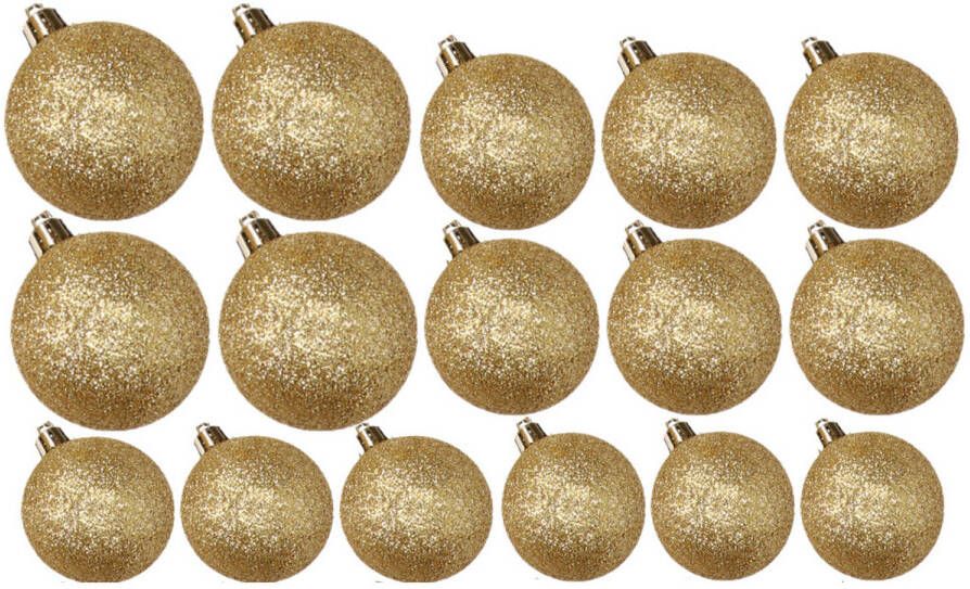 Cosy & Trendy Kerstversiering set glitter kerstballen goud 6 8 10 cm pakket van 50x stuks Kerstbal