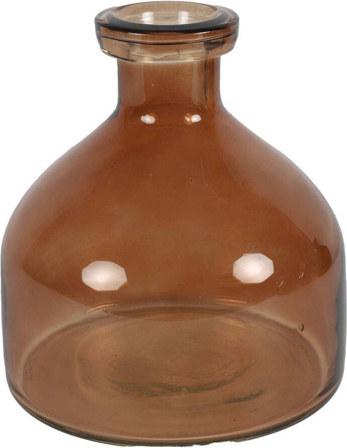 Countryfield Bloemenvaas Low Bottle transparant bruin glas D18 x H20 cm Buikfles Vazen