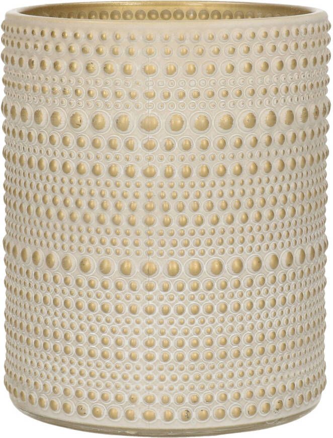 Countryfield Luxe theelichthouder kaarsenhouder creme wit goud glas D10 x H12 cm Waxinelichtjeshouders