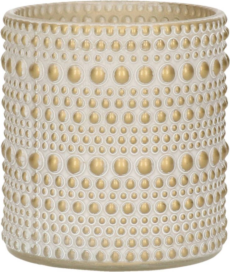 Countryfield Luxe theelichthouder kaarsenhouder creme wit goud glas D7 x H8 cm Waxinelichtjeshouders