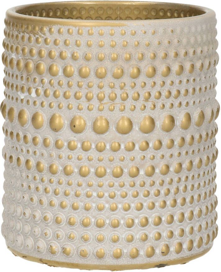 Countryfield Luxe theelichthouder kaarsenhouder creme wit goud glas D8 x H10 cm Waxinelichtjeshouders
