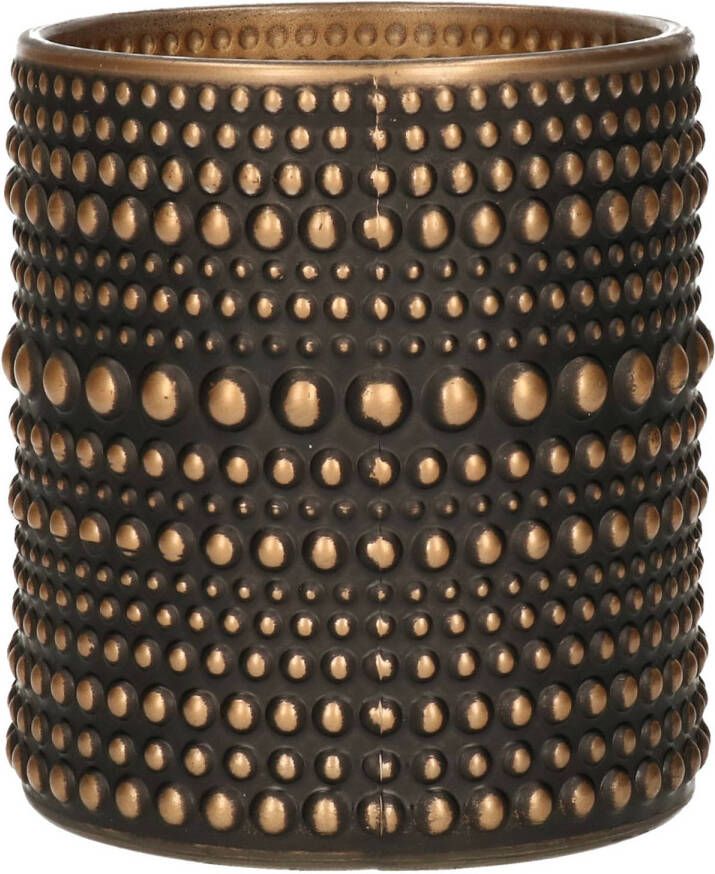 Countryfield Luxe theelichthouder kaarsenhouder zwart brons glas D10 x H12 cm Waxinelichtjeshouders