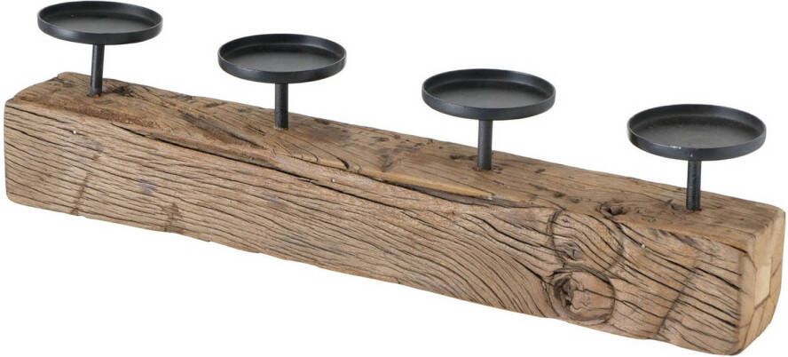 Deco by Boltze Metaal houten design kaarsenhouder zwart 50 x 7 x 13 cm Waxinelichtjeshouders
