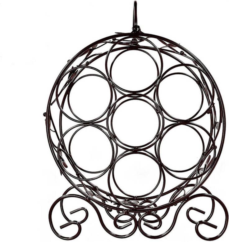 Decopatent Staand Rond Wijnrek van Metaal met Wijn Bladeren Flessenrek voor 7 wijnflessen Stapelbaar Wijnrek voor wijn flessen Wijnrekje Metalen Wijnrekken Afm. 31.5 x 15.5 x 35.5 Cm