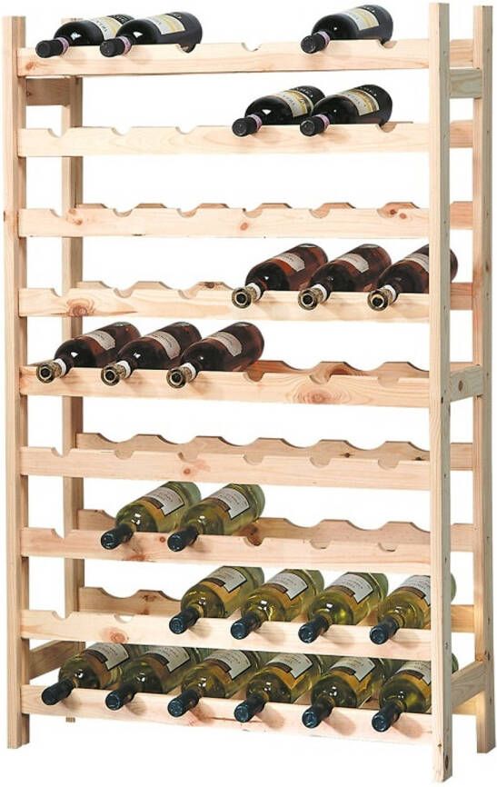 Kesper XXL Groot FSC Grenenhouten Wijnrek voor 54 Wijn flessen | 9 Laags Stapelbaar Staand Houten Wijn Rek | Flessen Houder | Wijnrek voor 54 flessen | Afm. 120 x 63 x 27 Cm.