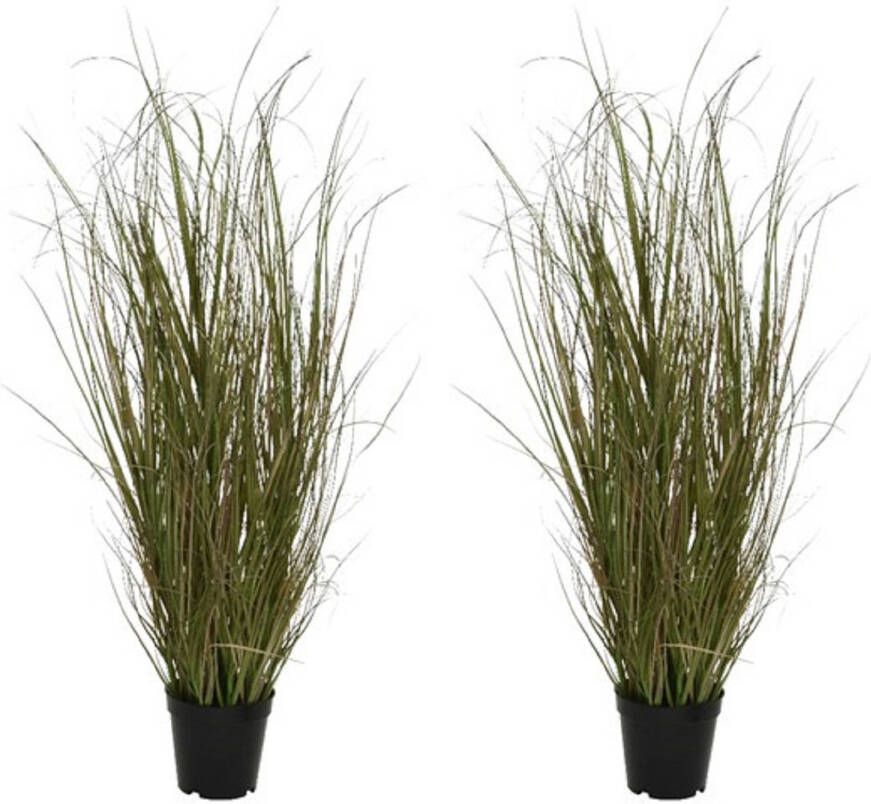 Decoris 2x stuks groene grasplant kunstplant 60 cm in kunststof pot Kunstplanten nepplanten Grasplanten Kunstplanten