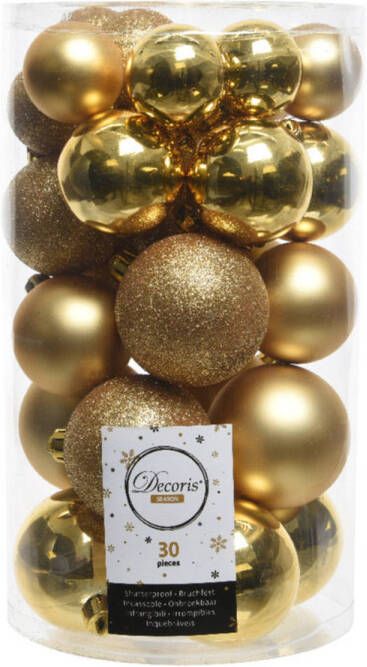 Decoris 30x Gouden kerstballen 4 5 6 cm kunststof mat glans glitter Kerstbal
