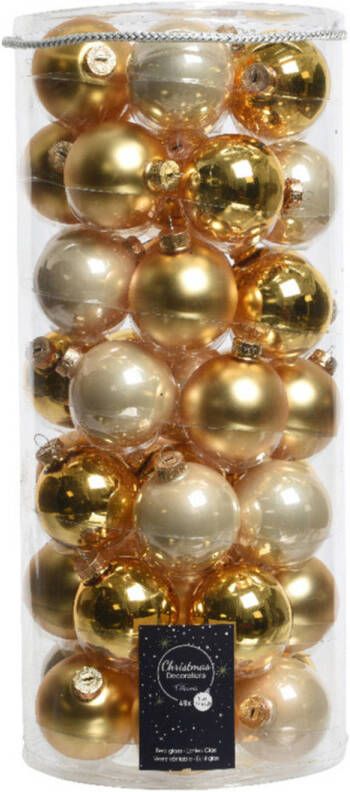 Decoris 49x stuks glazen kerstballen parel goud 6 cm glans en mat Kerstbal