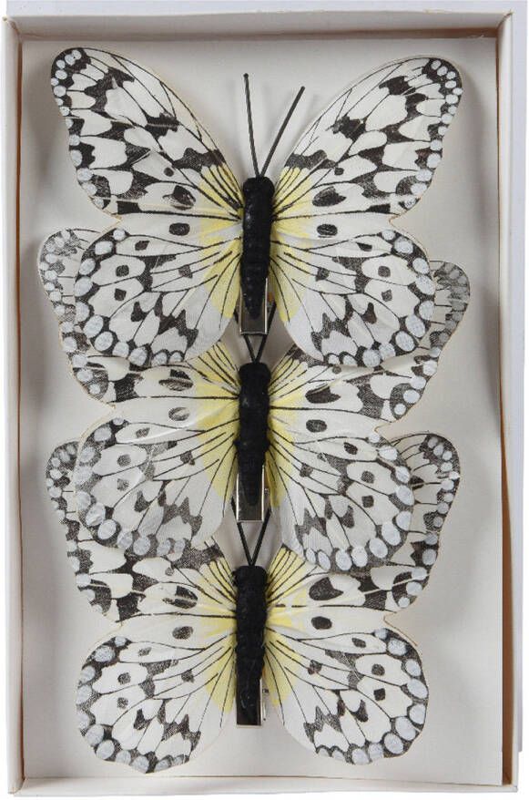 Decoris Kerstdecoratie vlinders op clip 3x wit 12 x 8 cm Kersthangers