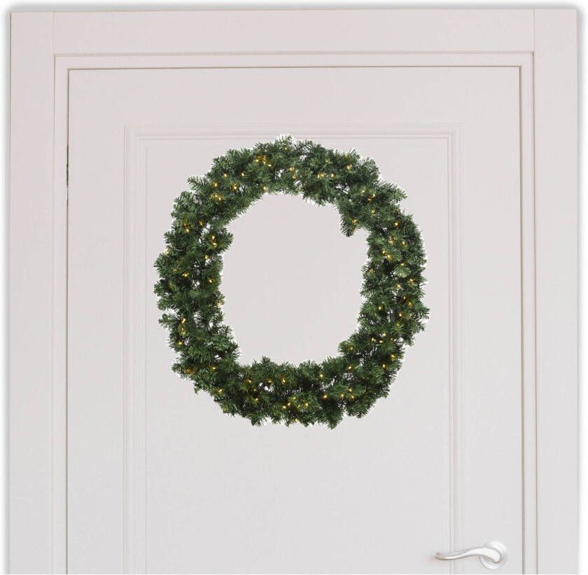 Decoris Kerstkrans deurkrans met warm witte kerstverlichting D50 cm Kerstkransen