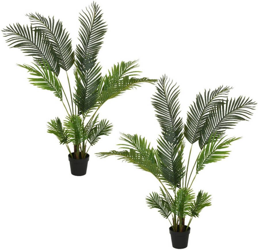 Decoris Set van 2x stuks groene Palm Areca goudpalm kunstplanten 150 cm in pot Kunstplanten