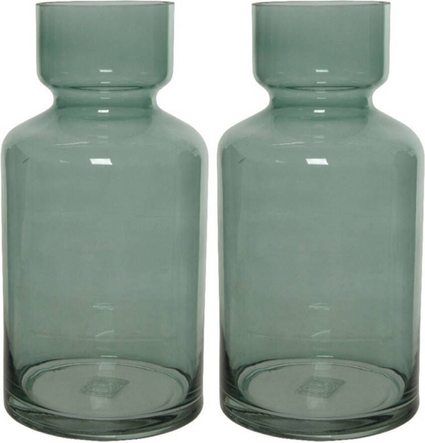 Decoris Set van 2x stuks groene vazen bloemenvazen 6 liter van glas 15 x 30 cm Vazen