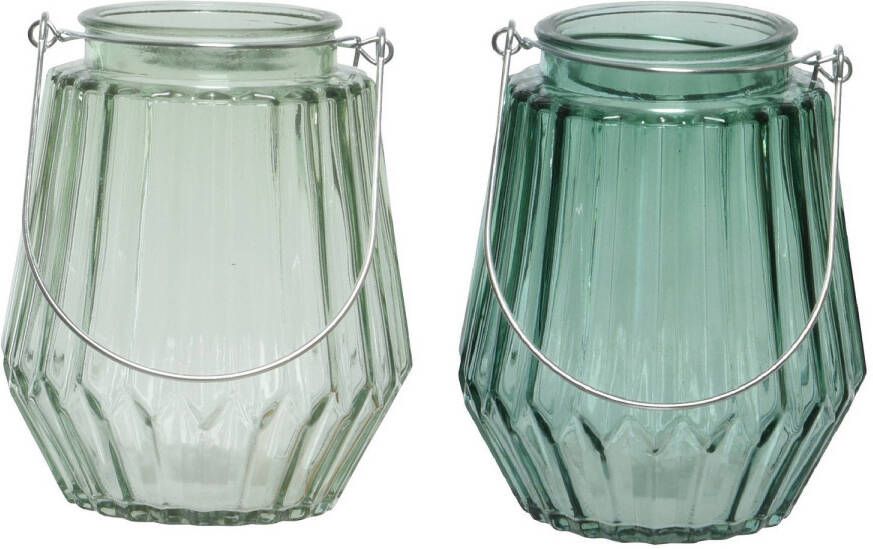 Decoris Set van 2x stuks theelichthouders waxinelichthouders glas zeegroen en mistgroen 11 x 13 cm Waxinelichtjeshouders