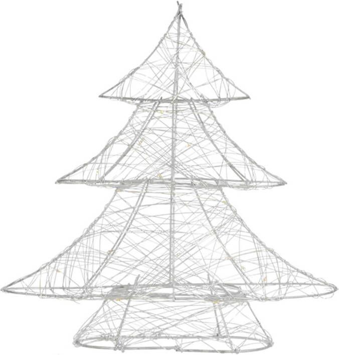ECD Germany Deco kerstboom met warm witte LED&apos;s 30cm hoog zilverkleurig metaal