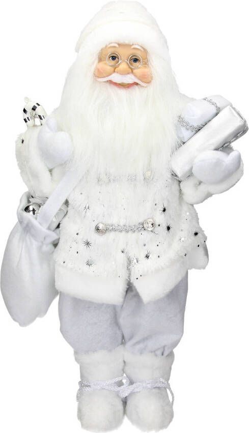 Ecd germany Kerstman van polyresin 24 x 14 x 47 cm wit winter tafeldecoratie winterdecoratie kerst figuur decoratie kerstman decoratie figuur kerstversiering