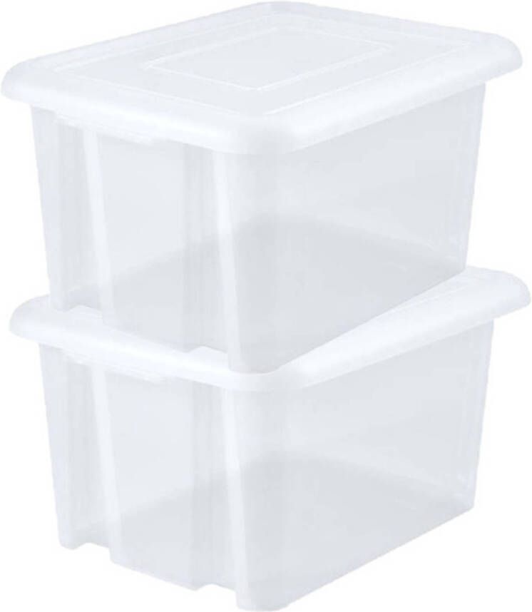 Eda 2x stuks kunststof opbergboxen opbergdozen wit transparant L65 x B50 x H36 cm stapelbaar Opbergbox