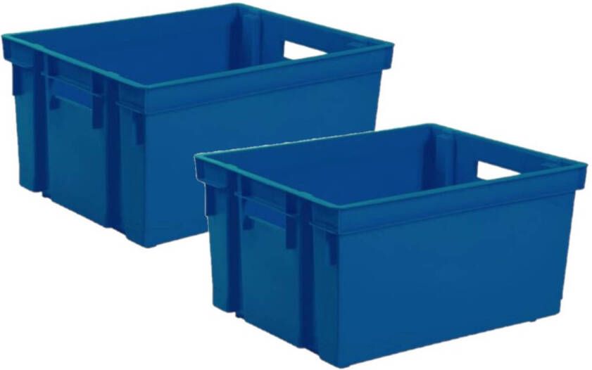 EDA 2x stuks kunststof opbergkratten stapelbaar donkerblauw L44 x B35 x H24 cm 30 liter Stapelbare kratten Opbergbox