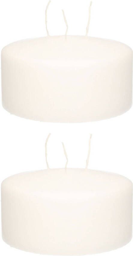 Enlightening Candles 2x stuks witte multi lonten kaars mammoetkaars 15 x 8 cm 62 branduren Stompkaarsen