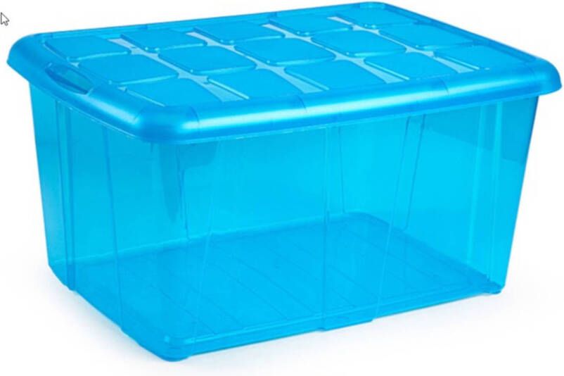 Forte Plastics 1x Opslagbakken organizers met deksel 60 liter 63 x 46 x 32 transparant blauw Organizers opbergbakken Opbergbox