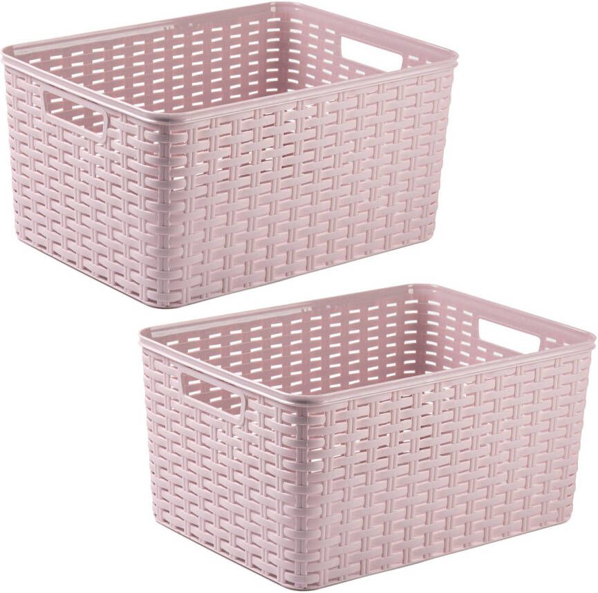 Forte Plastics Plasticforte opbergmand kastmandje 2x 18 liter roze kunststof 28 x 38 x 19 cm Opbergbox