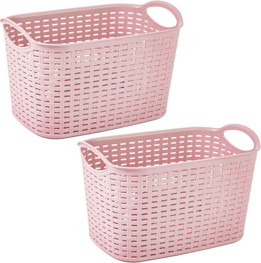 Forte Plastics Plasticforte opbergmand kastmandje 2x 6 4 liter roze kunststof 19 x 29 x 18 cm Opbergbox