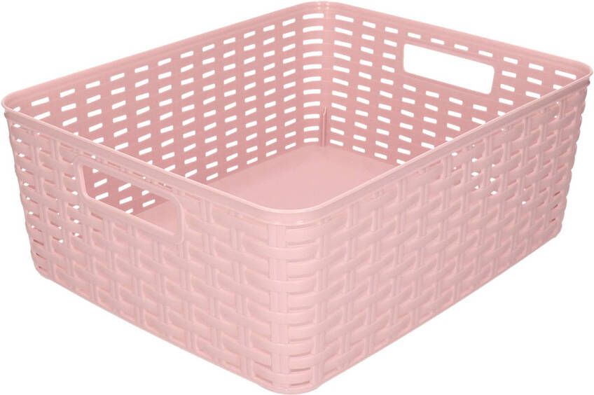 Forte Plastics Rotan gevlochten opbergmand opbergbox kunststof Oud roze 28 x 36 x 13.5 cm Opbergbox