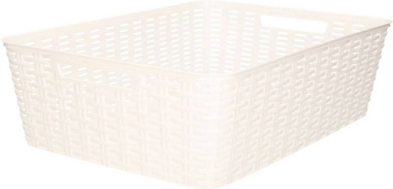 Forte Plastics Rotan gevlochten opbergmand opbergbox kunststof Wit 28 x 36 x 13.5 cm Opbergbox