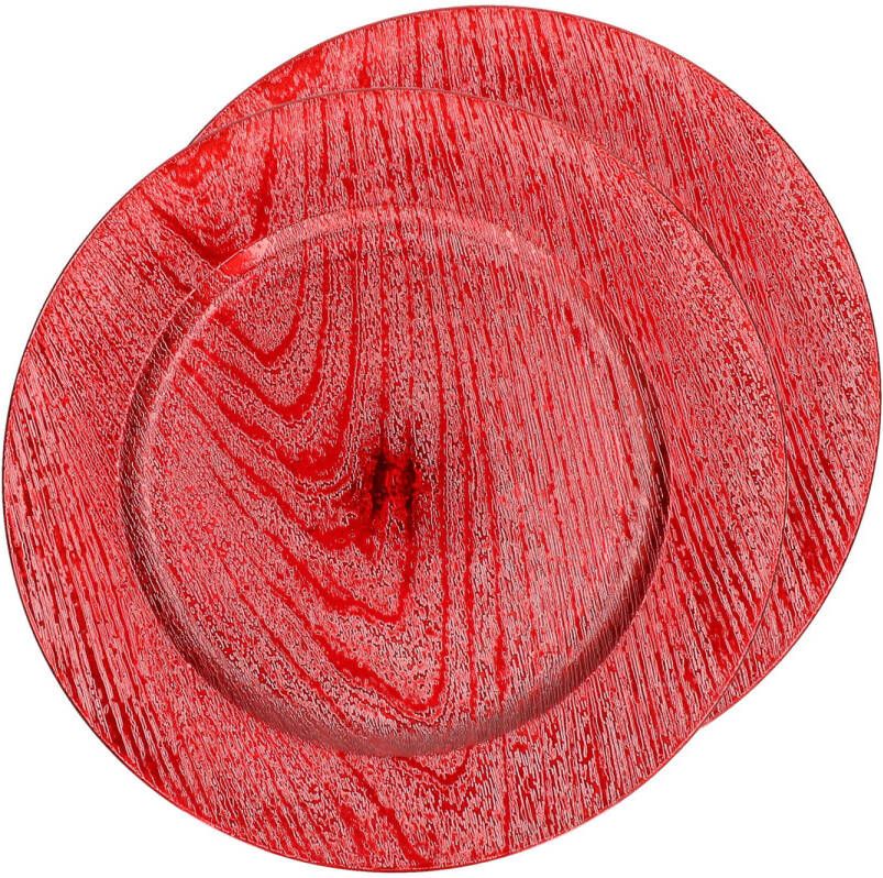 Gerim Set van 2x Kaarsenbord onderbord rood kunststof 33 cm Kaarsenplateaus