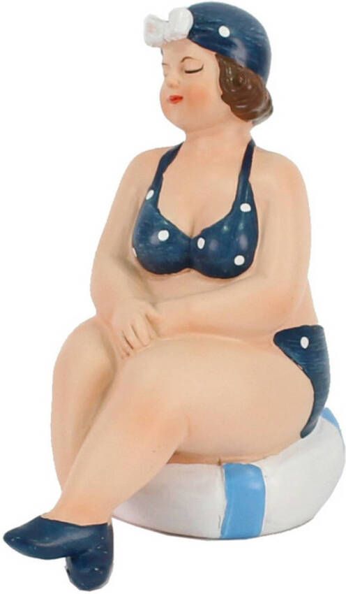 Gerkimex Home decoratie beeldje dikke dame zittend donkerblauw badpak 11 cm Beeldjes