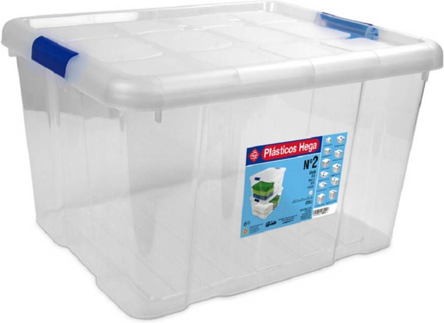 Hega Hogar 1x Opbergboxen opbergdozen met deksel 25 liter kunststof transparant blauw Opbergbox