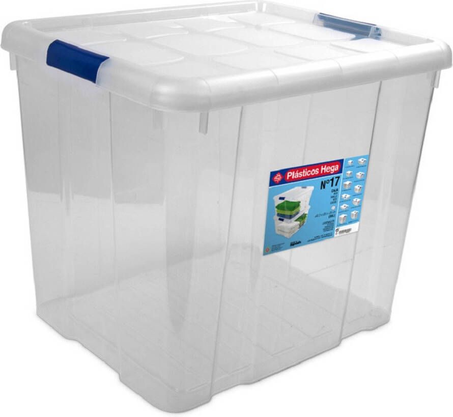 Hega Hogar 1x Opbergboxen opbergdozen met deksel 35 liter kunststof transparant blauw 42 x 35 x 35 cm Opbergbakken Opbergbox