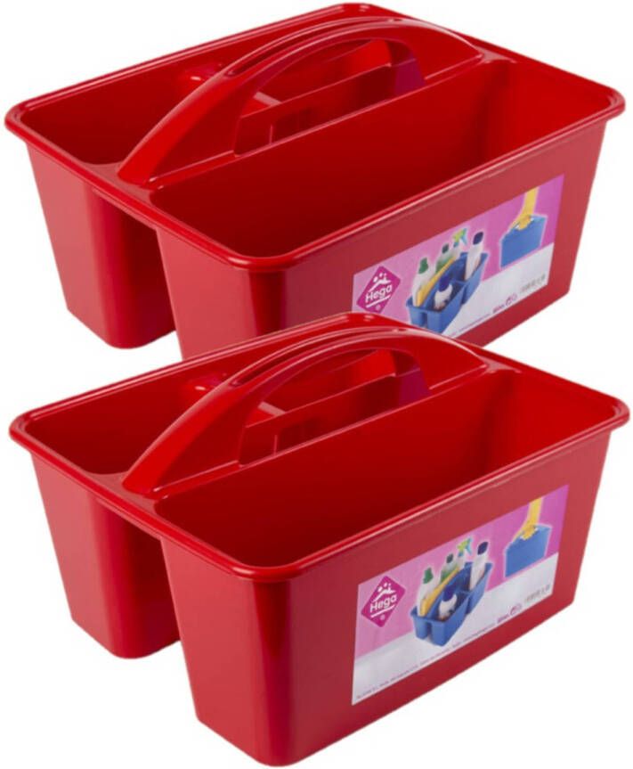 Hega Hogar 2x stuks rode opbergbox opbergdoos mand met handvat 6 liter kunststof 31 x 26 5 x 18 cm Opbergbakken voor schoonmaakspullen Opbergbox