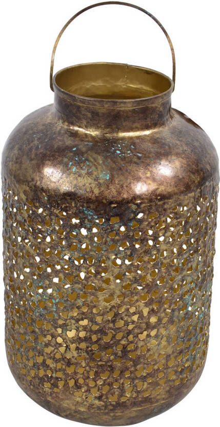 Lesli Living Vintage lantaarn windlicht metaal goud grof 32 cm Oosterse stijl Antieke uitstraling Lantaarns