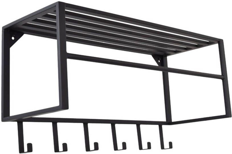 Loft42 Kapstok Ary Zwart Metaal 6 haken en Roede 80x40x30
