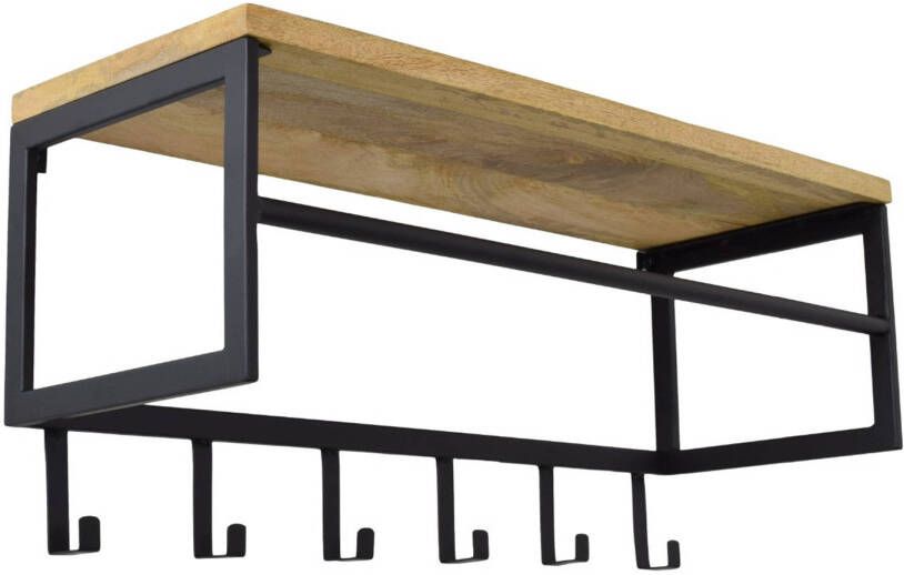 Loft42 Kapstok Ivory Hout Metaal 6 haken en Roede 80x36x30